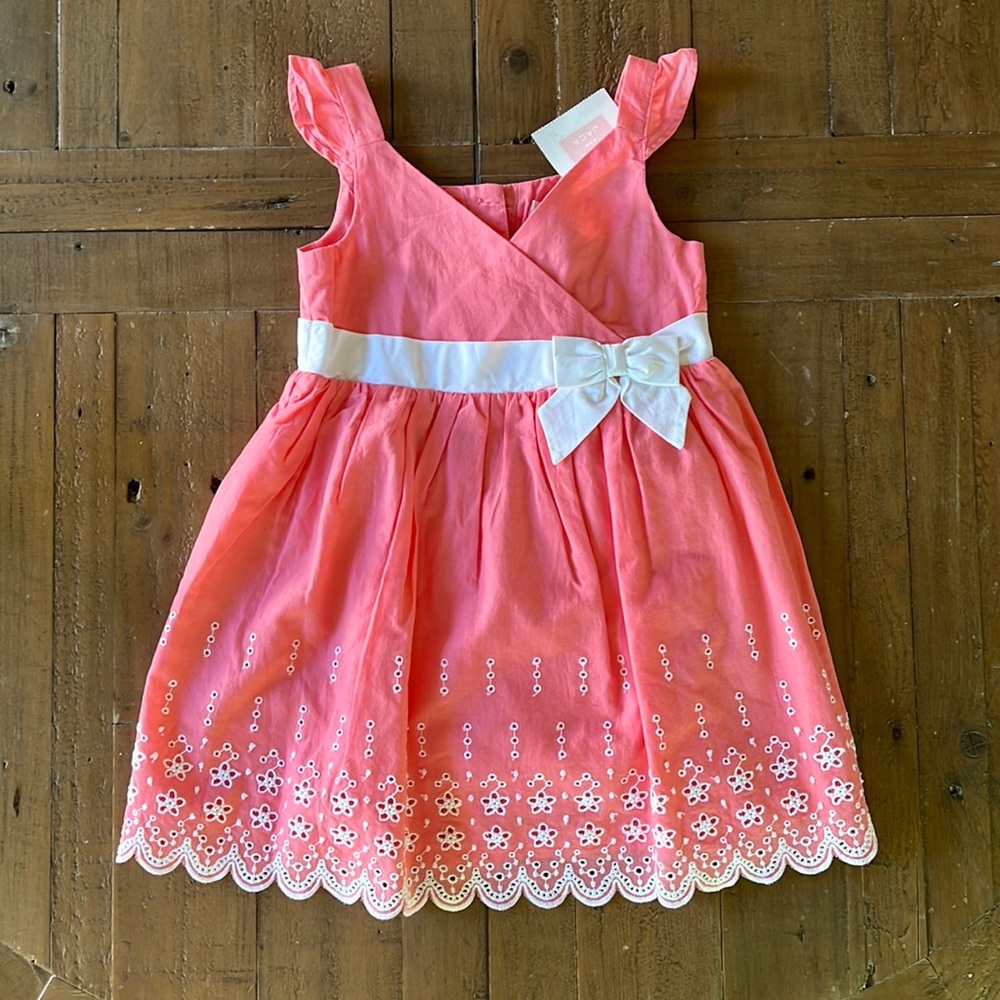 Janie and Jack Pink Coral Dress with White Bow